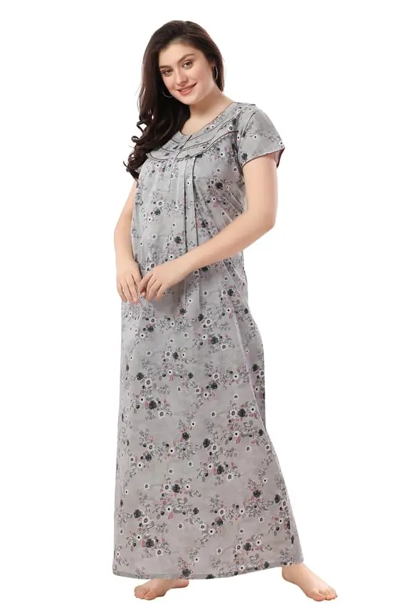 Soulemo Women's Pure Cotton Floor Length Nighty (L - Bust - 44 - Grey 80) 1633X_L | Soft, Lightweight, Stylish Nightwear for Women - view 8