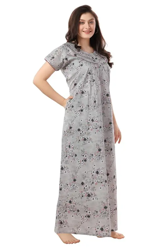 Soulemo Women's Pure Cotton Floor Length Nighty (L - Bust - 44 - Grey 80) 1633X_L | Soft, Lightweight, Stylish Nightwear for Women - view 10