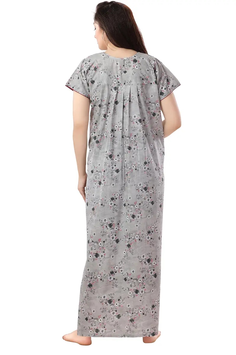 Soulemo Women's Pure Cotton Floor Length Nighty (L - Bust - 44 - Grey 80) 1633X_L | Soft, Lightweight, Stylish Nightwear for Women - view 6