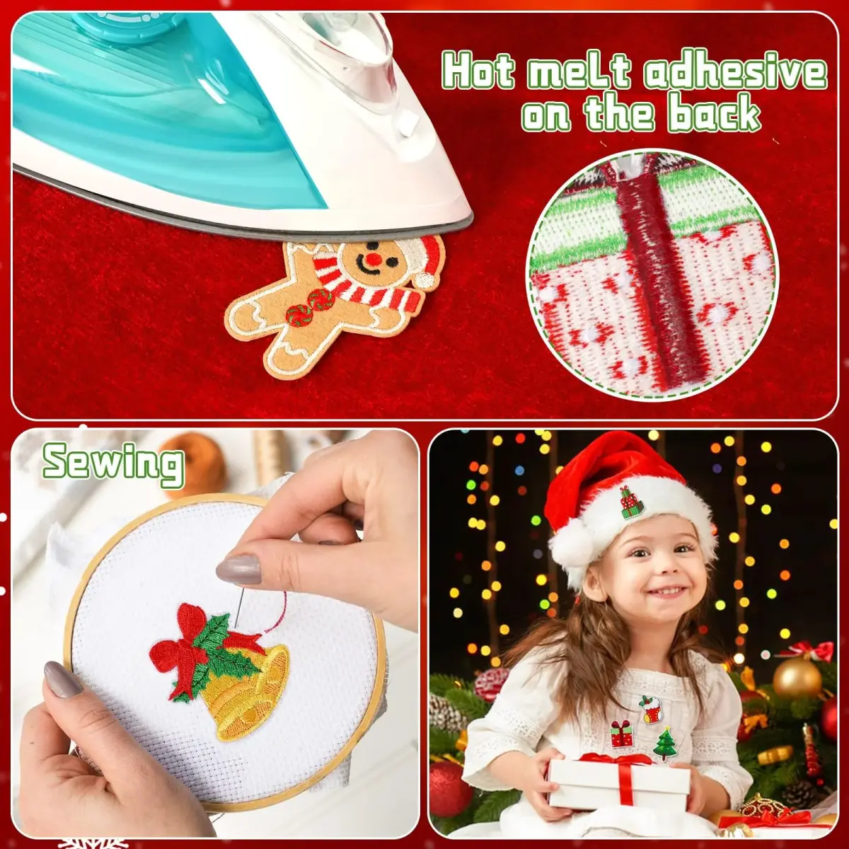 AUGSUN 60pcs Christmas Iron On Patches | Assorted Festive Designs - view 5