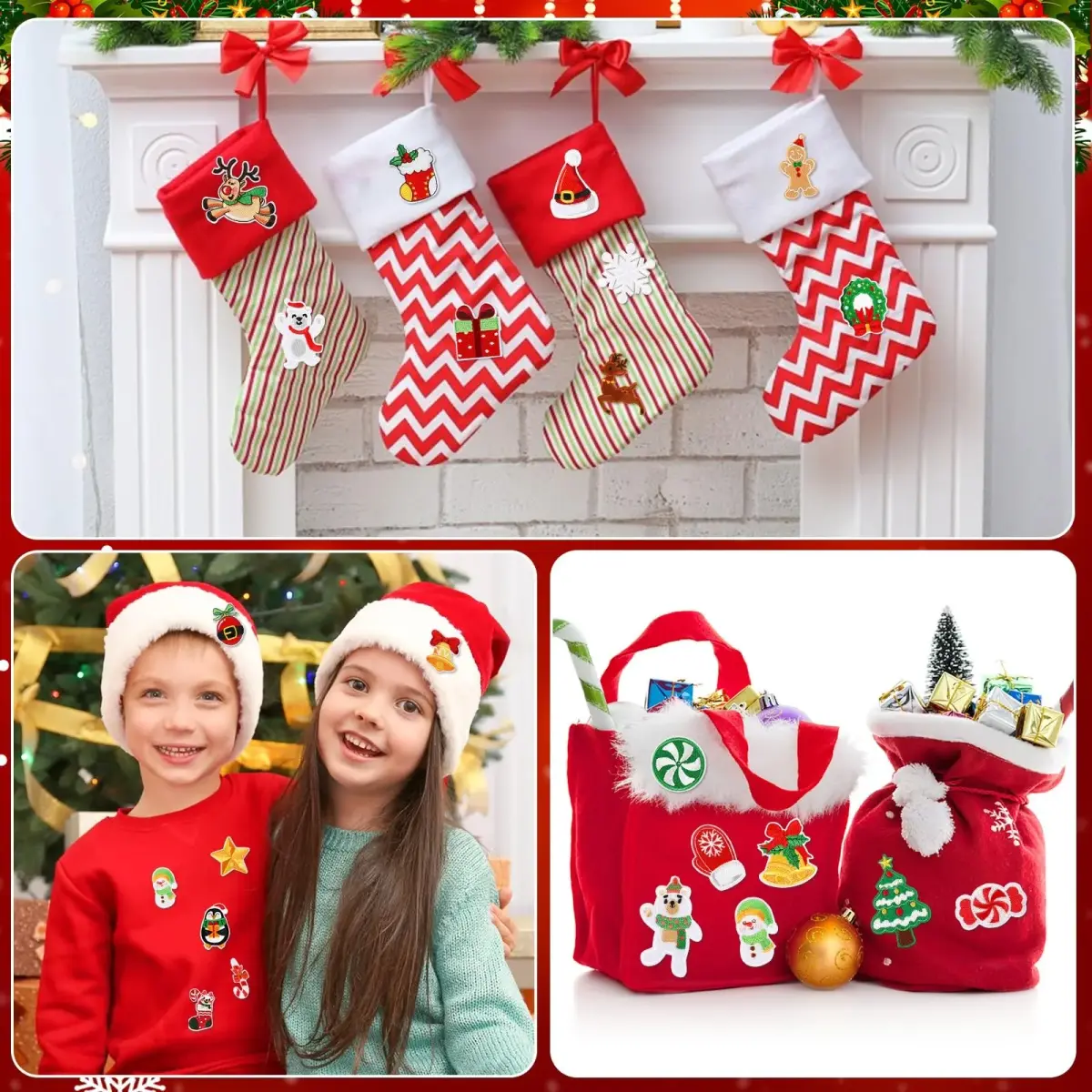 AUGSUN 60pcs Christmas Iron On Patches | Assorted Festive Designs - view 7