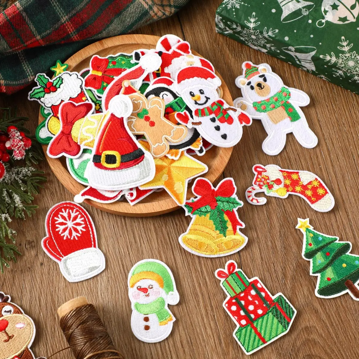 AUGSUN 60pcs Christmas Iron On Patches | Assorted Festive Designs - view 3