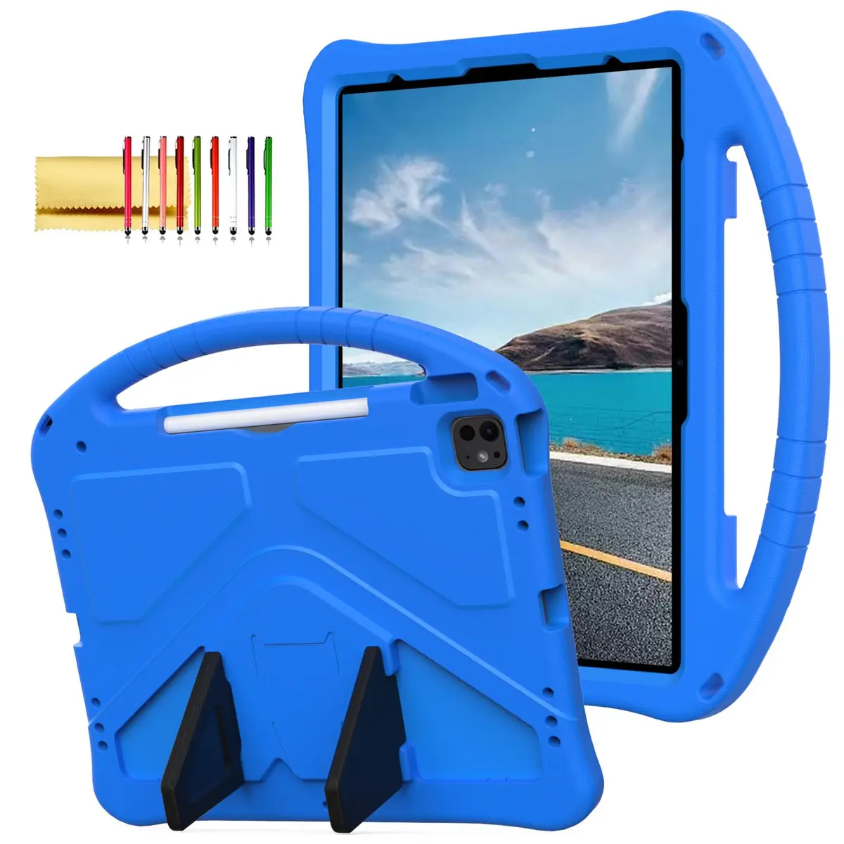 Dteck Blue EVA Foam Case for iPad Air 13-inch M2 2024 & iPad Pro 13-inch M4 2024 & iPad Pro 12.9-inch 3rd-6th Gen | Kid-Safe Handle Stand & Pencil Holder - main product image