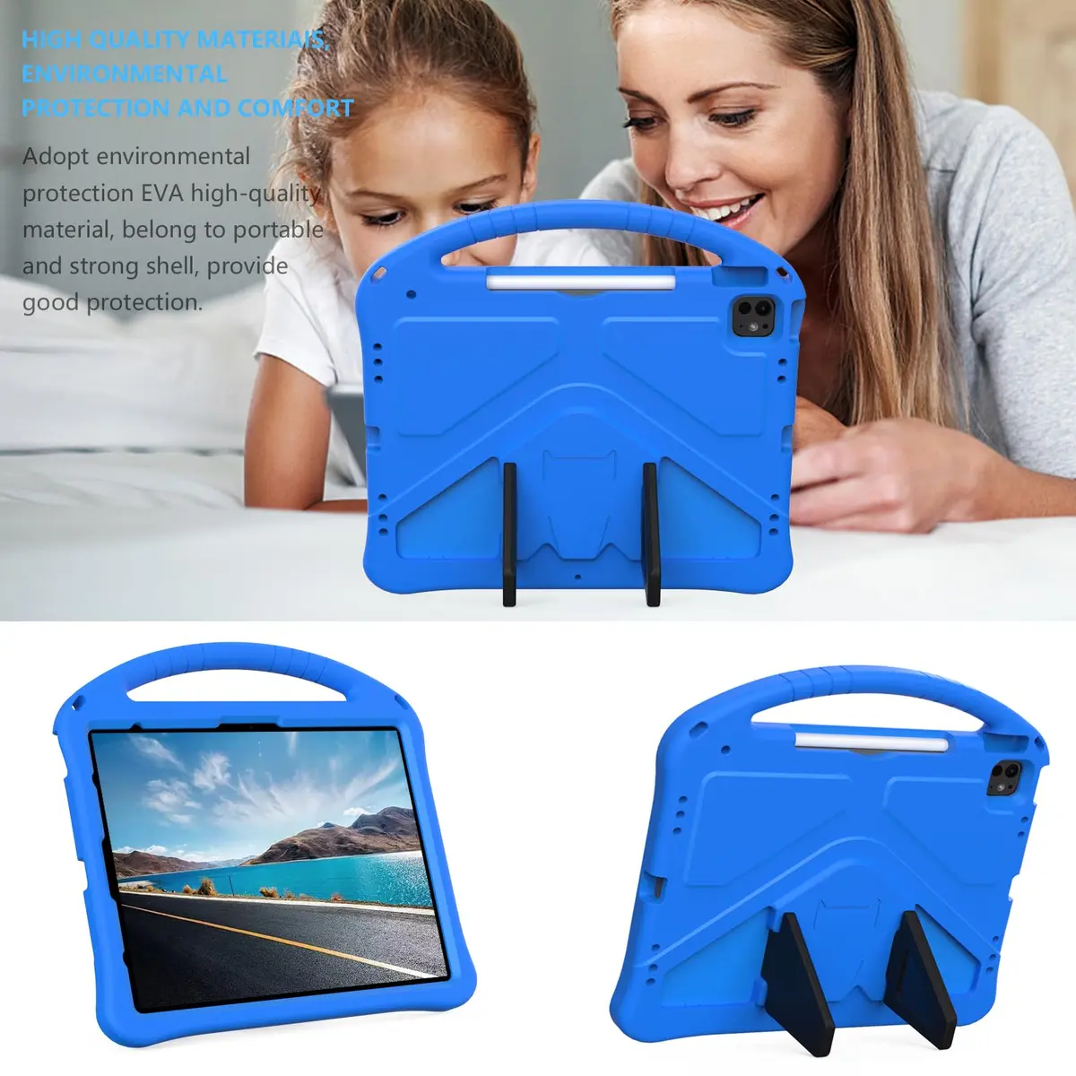 Dteck Blue EVA Foam Case for iPad Air 13-inch M2 2024 & iPad Pro 13-inch M4 2024 & iPad Pro 12.9-inch 3rd-6th Gen | Kid-Safe Handle Stand & Pencil Holder - view 2
