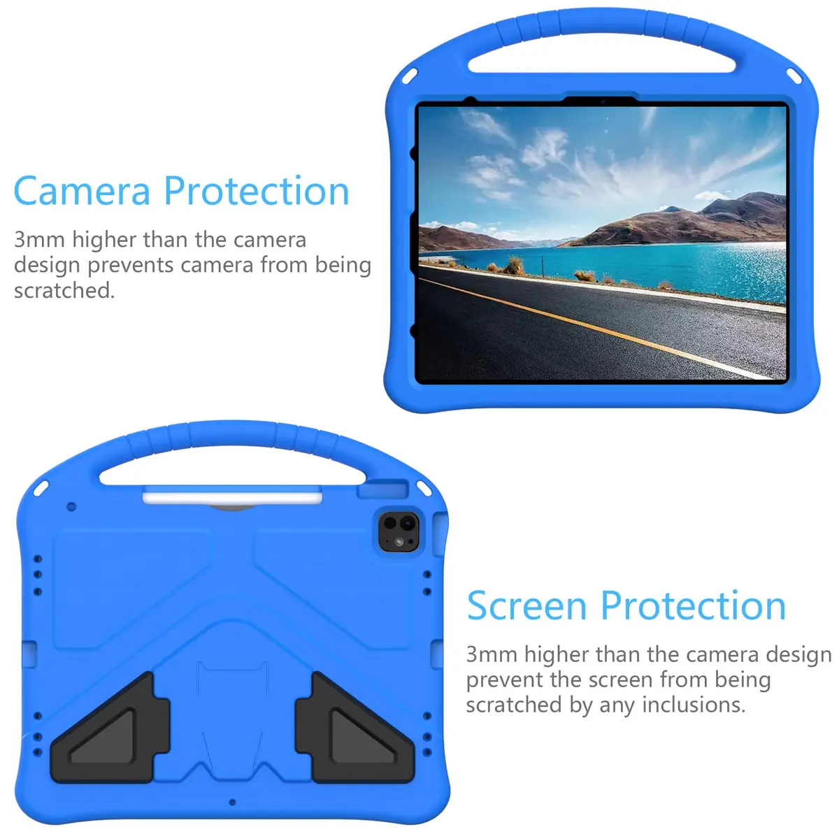 Dteck Blue EVA Foam Case for iPad Air 13-inch M2 2024 & iPad Pro 13-inch M4 2024 & iPad Pro 12.9-inch 3rd-6th Gen | Kid-Safe Handle Stand & Pencil Holder - view 3