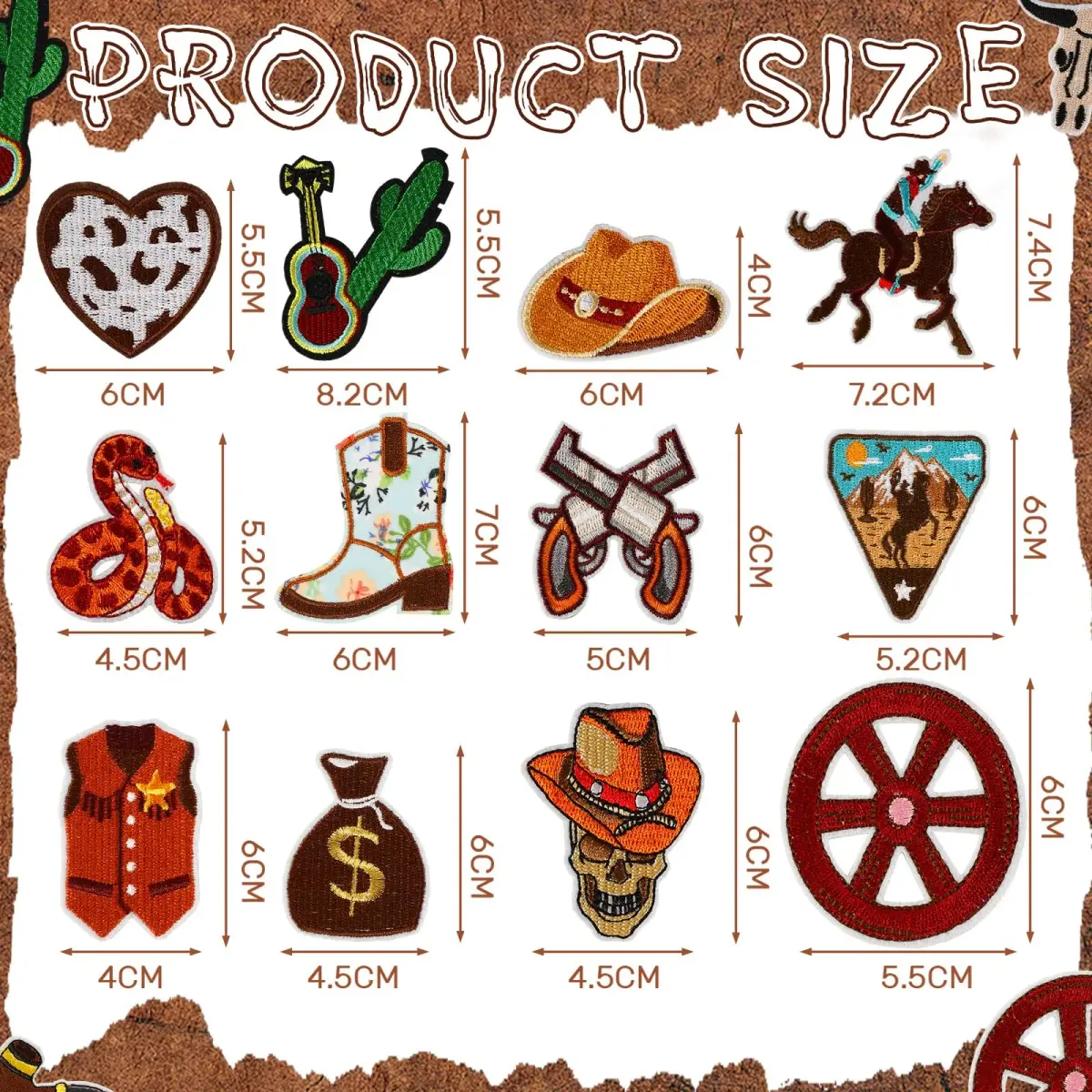 AUGSUN 60Pcs Western Iron On Patches | Brown Embroidered Sew Applique Set (60-Piece) - view 2