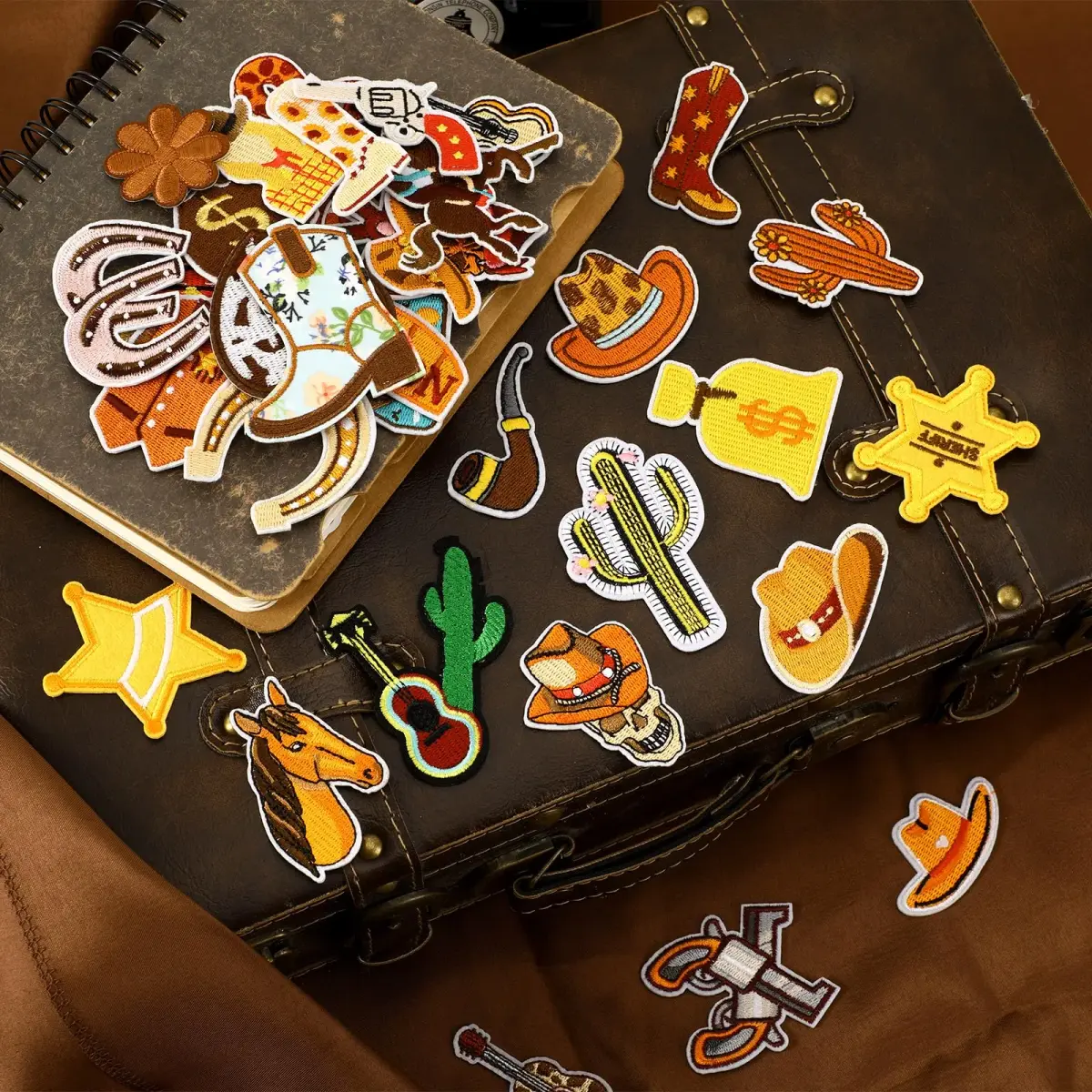 AUGSUN 60Pcs Western Iron On Patches | Brown Embroidered Sew Applique Set (60-Piece) - view 3