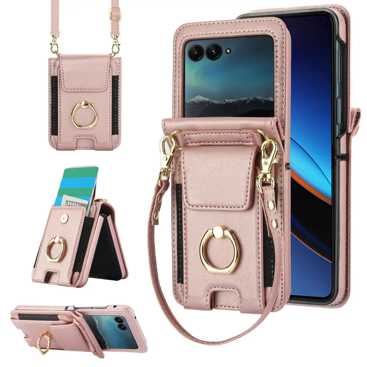 Asuwish Phone Case for Motorola Razr 50 Ultra/Razr+ 2024/Razr Plus 2024 | Wallet Cover with Ring & Strap (80-120c) - main product image