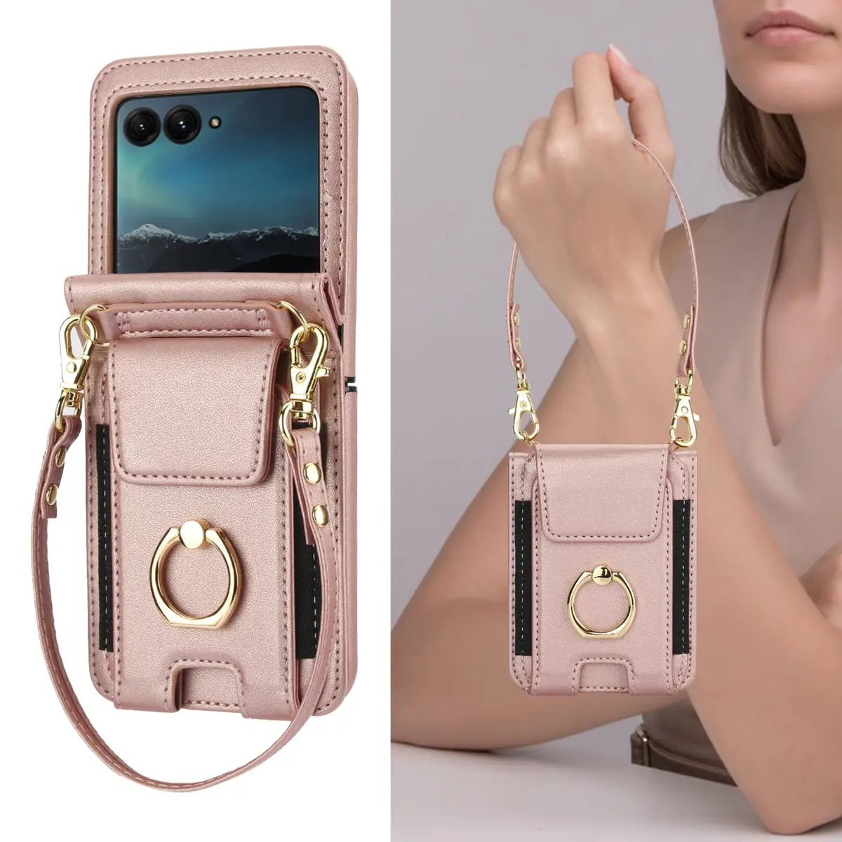 Asuwish Phone Case for Motorola Razr 50 Ultra/Razr+ 2024/Razr Plus 2024 | Wallet Cover with Ring & Strap (80-120c) - view 7