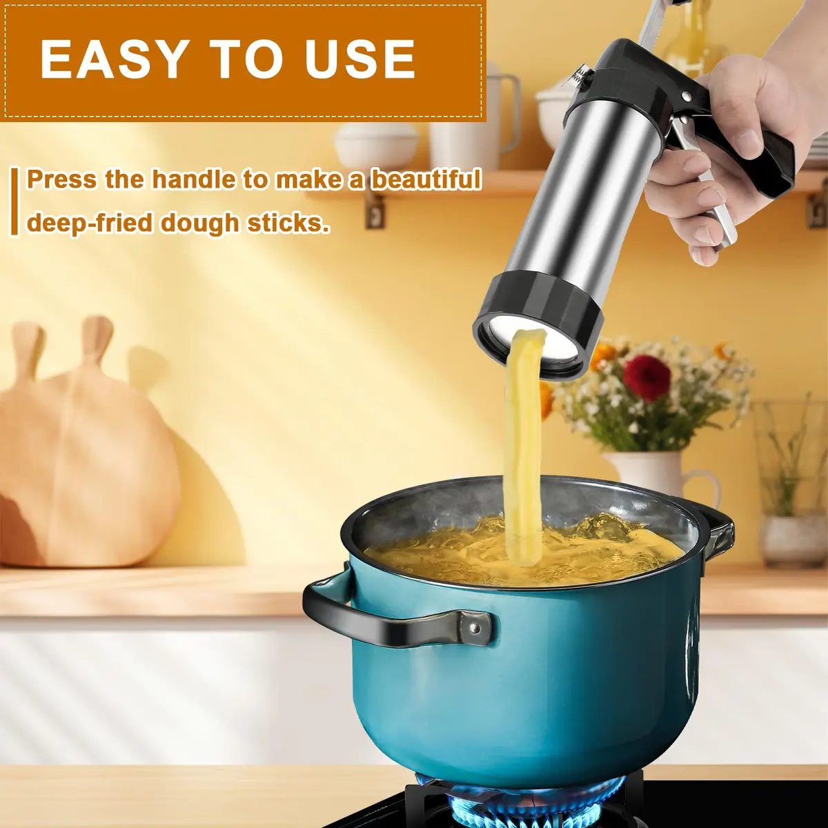 bigjvbfv Stainless Steel Churro Maker Machine with 3 Tips & Filling Injector | Heavy Duty Cookie Press Gun Kit for DIY Hollow Churros & Spanish Desserts - view 6