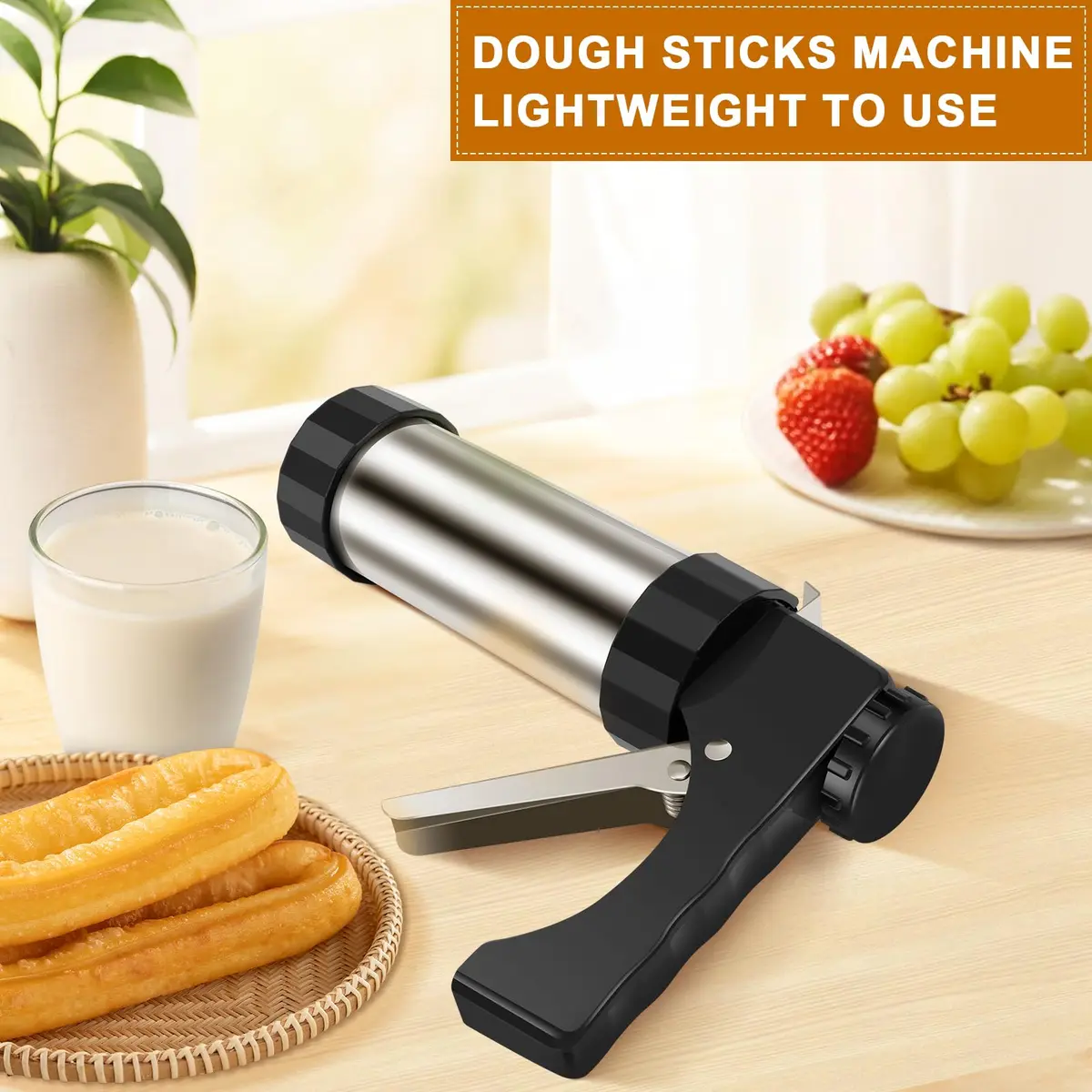 bigjvbfv Stainless Steel Churro Maker Machine with 3 Tips & Filling Injector | Heavy Duty Cookie Press Gun Kit for DIY Hollow Churros & Spanish Desserts - view 2