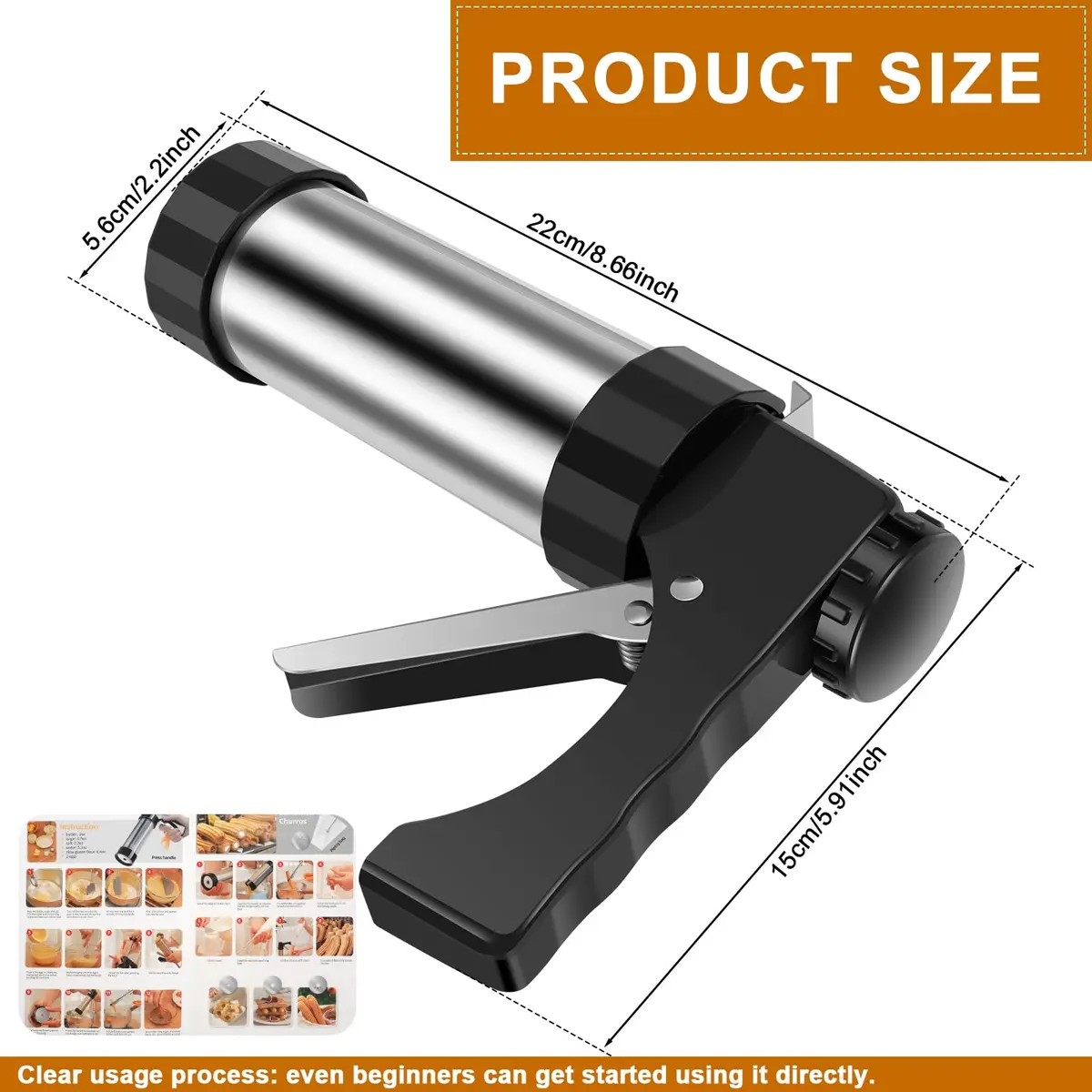bigjvbfv Stainless Steel Churro Maker Machine with 3 Tips & Filling Injector | Heavy Duty Cookie Press Gun Kit for DIY Hollow Churros & Spanish Desserts - view 4