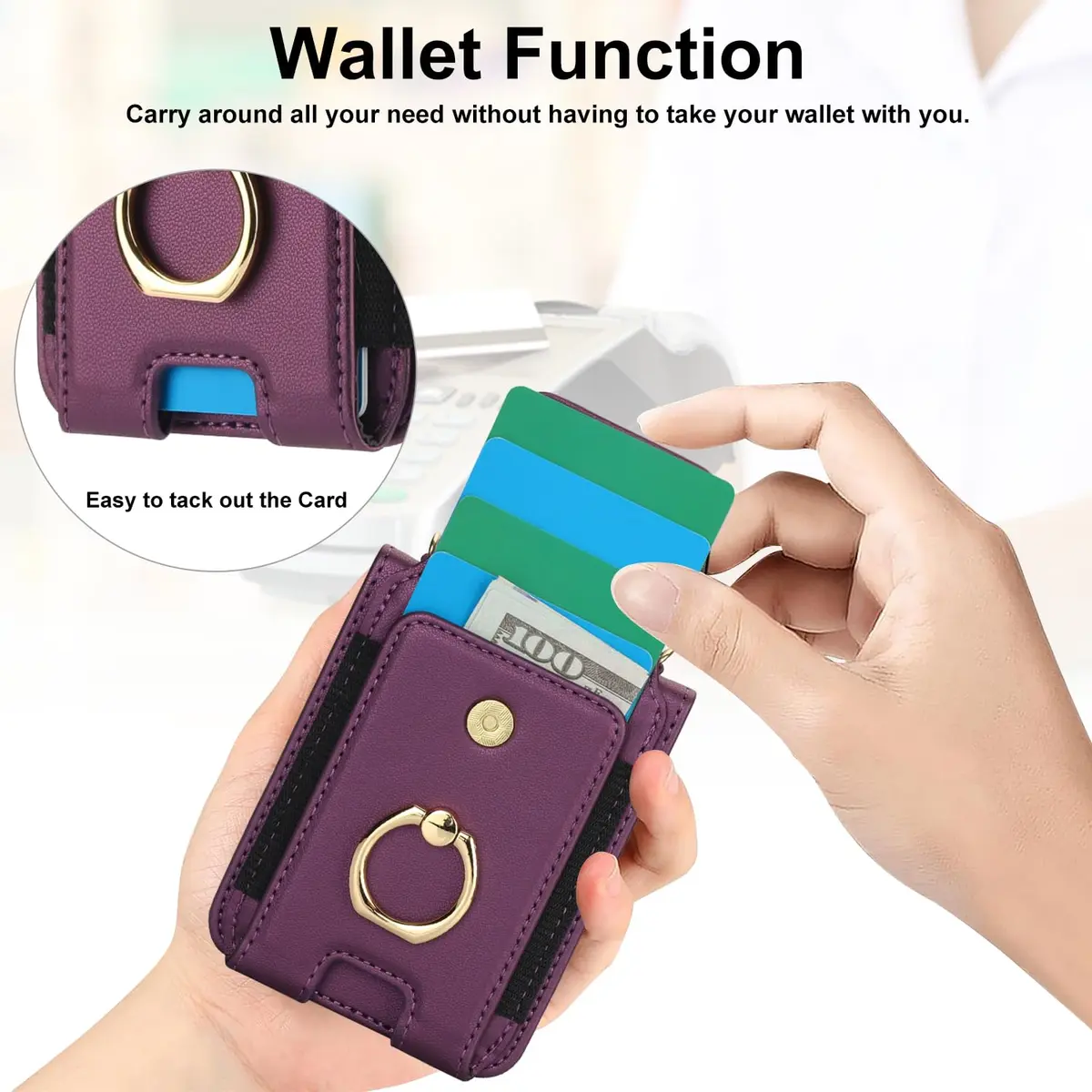 Asuwish Cellular Phone Case for Motorola Razr 50 Ultra/Razr+ 2024/Dark Purple | Wallet Cover with Ring & Strap - view 3