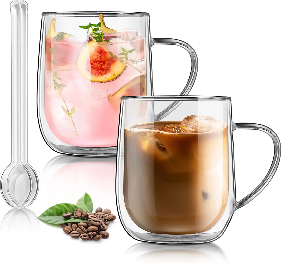 Joeyan Large Clear Double Walled Glass Coffee Mug 450ml | Borosilicate Material, Insulated & Durable - main product image