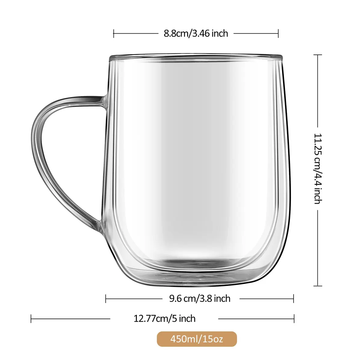 Joeyan Large Clear Double Walled Glass Coffee Mug 450ml | Borosilicate Material, Insulated & Durable - view 7