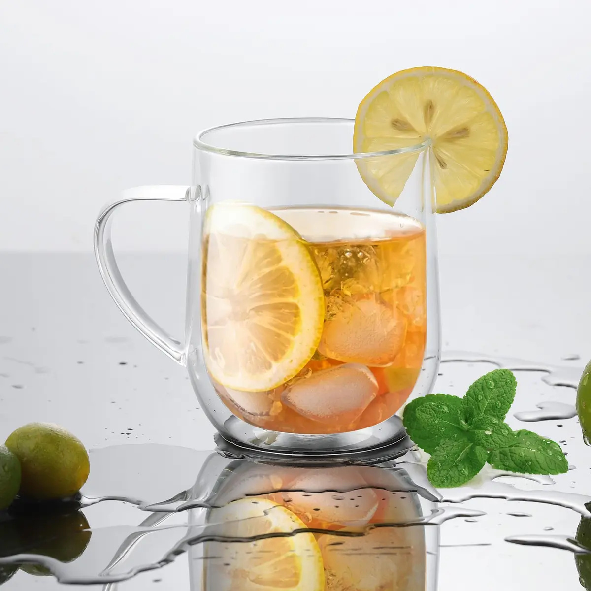 Joeyan Large Clear Double Walled Glass Coffee Mug 450ml | Borosilicate Material, Insulated & Durable - view 2
