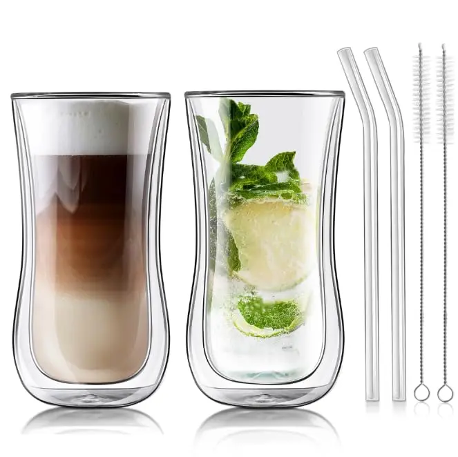 Joeyan Double Walled Beer Drinking Glasses Tumbler 400ml | Borosilicate Material Keeps Drinks Hot or Cold - view 2