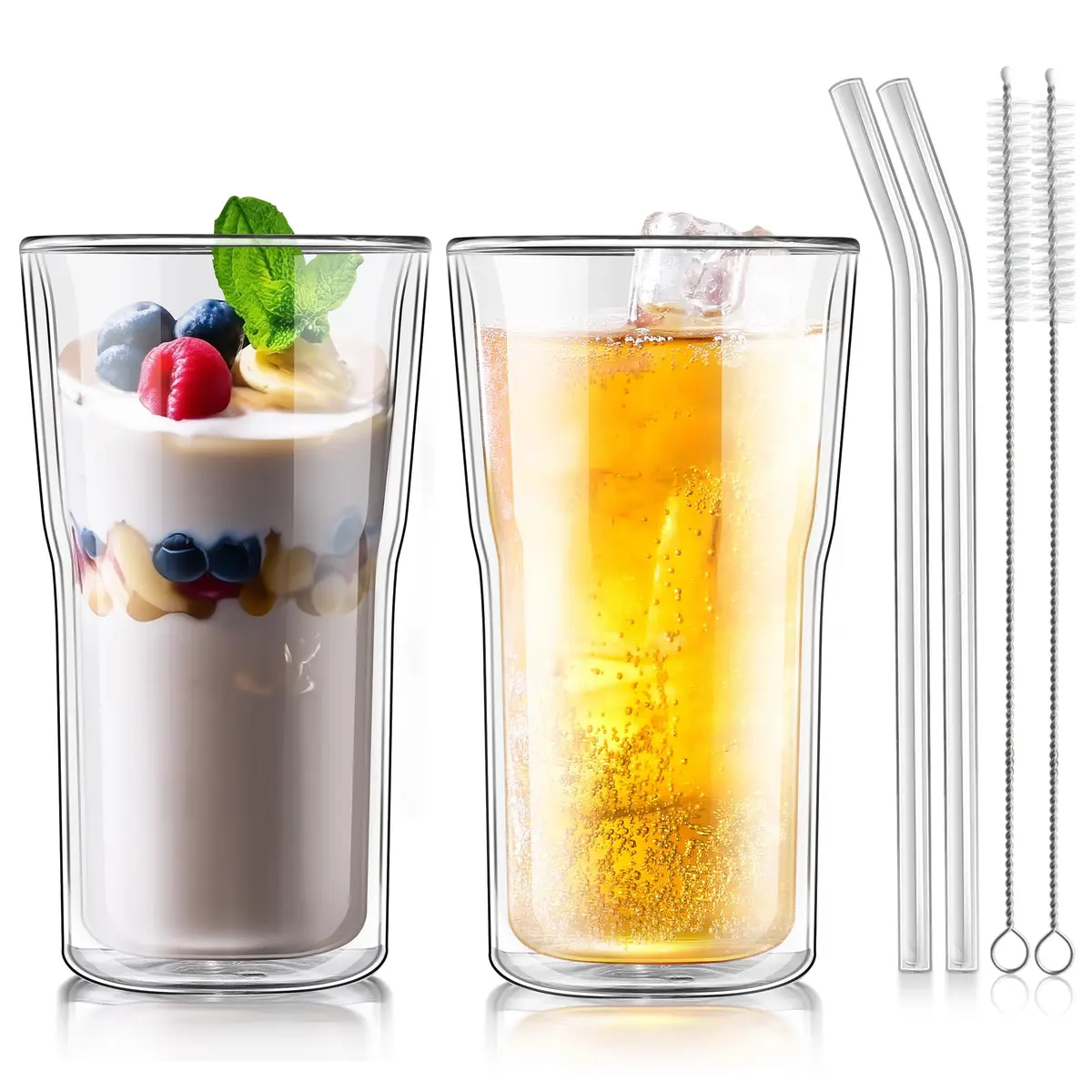 Joeyan Double Walled Beer Drinking Glasses Tumbler 500ml | Borosilicate Material, Keeps Drinks Hot & Cold - main product image