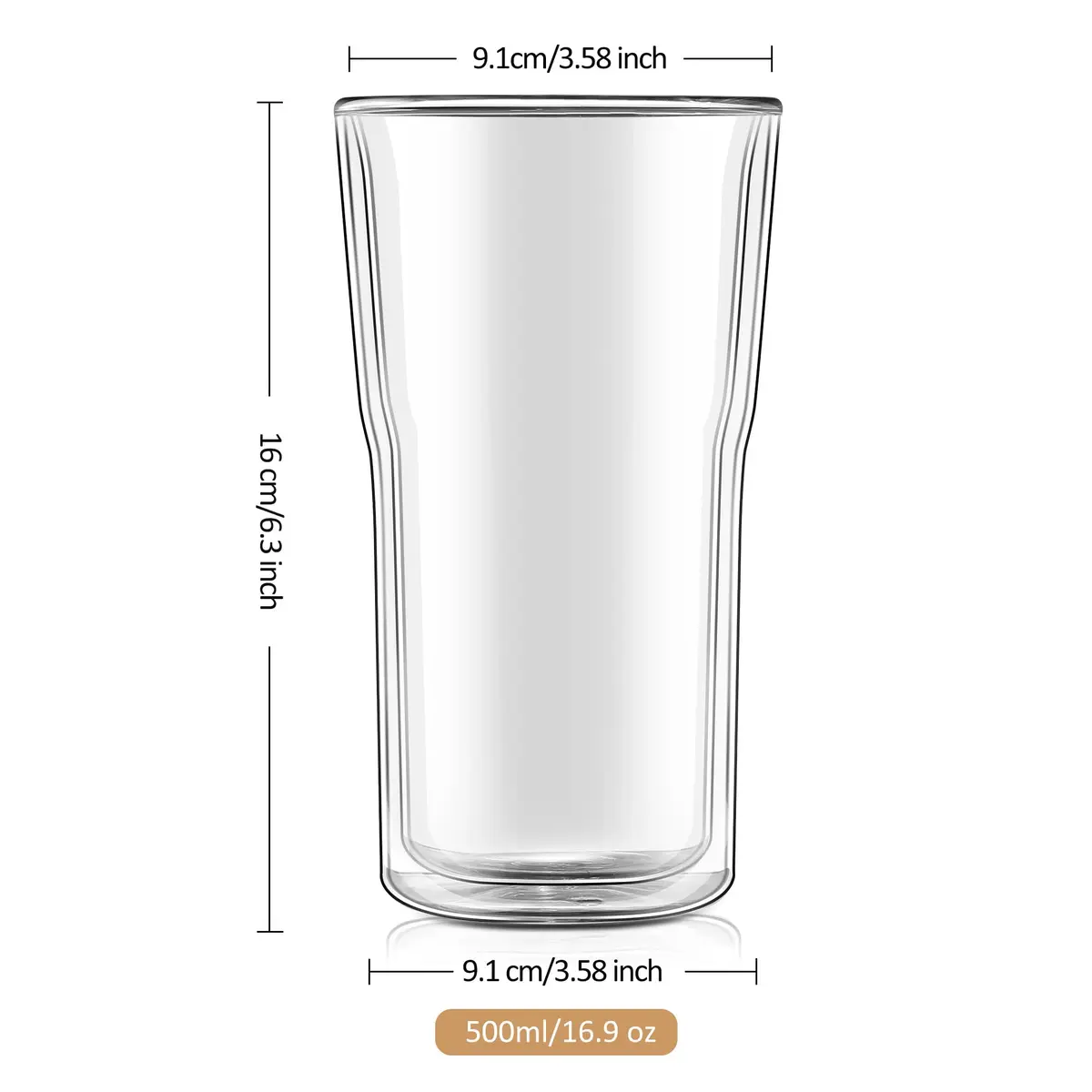 Joeyan Double Walled Beer Drinking Glasses Tumbler 500ml | Borosilicate Material, Keeps Drinks Hot & Cold - view 7