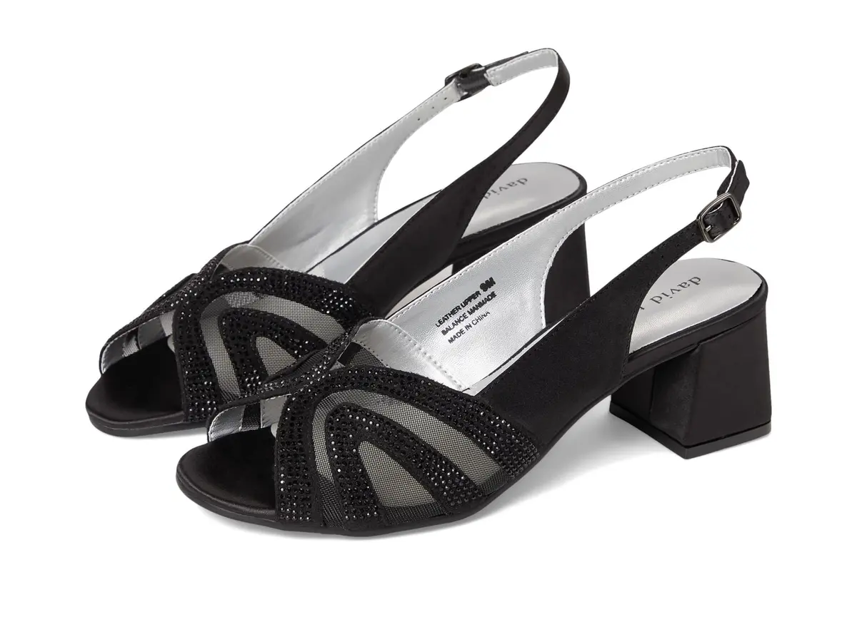 David Tate Desire Black Women's Sandal 7.5 X-Wide | Elegant Satin Evening Heel - main product image