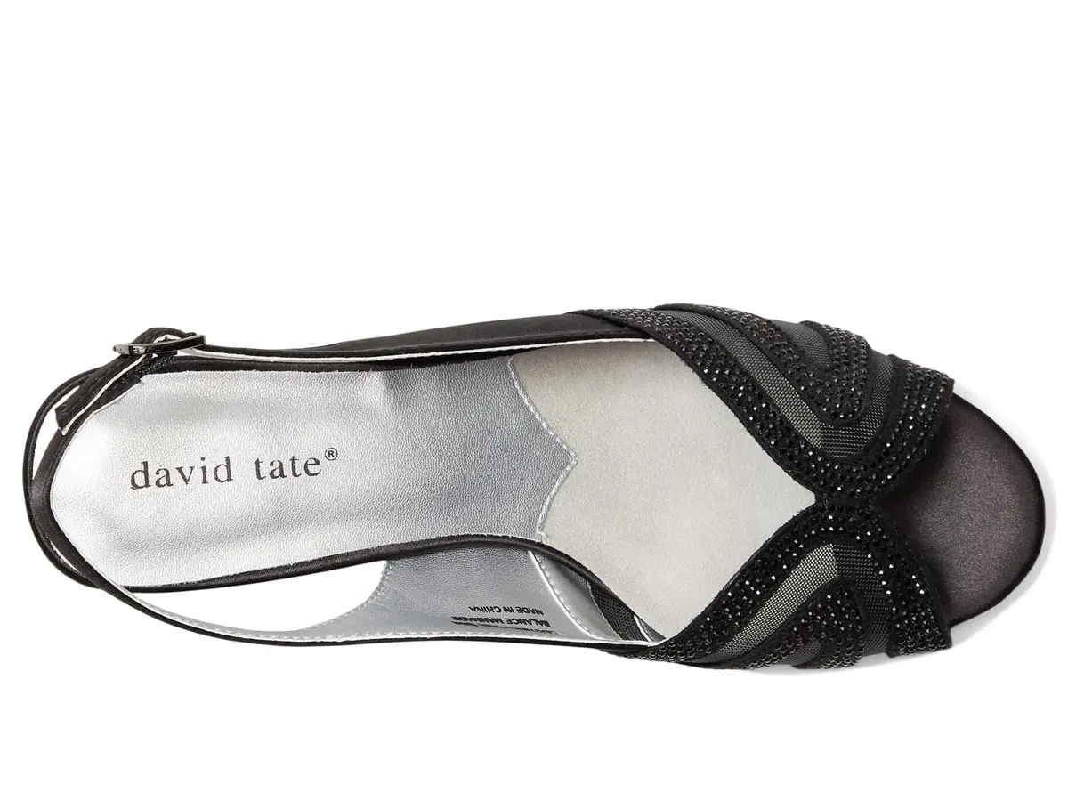 David Tate Desire Black Wide Sandal 9.5 US | Elegant Satin Heel for Special Occasions - view 2