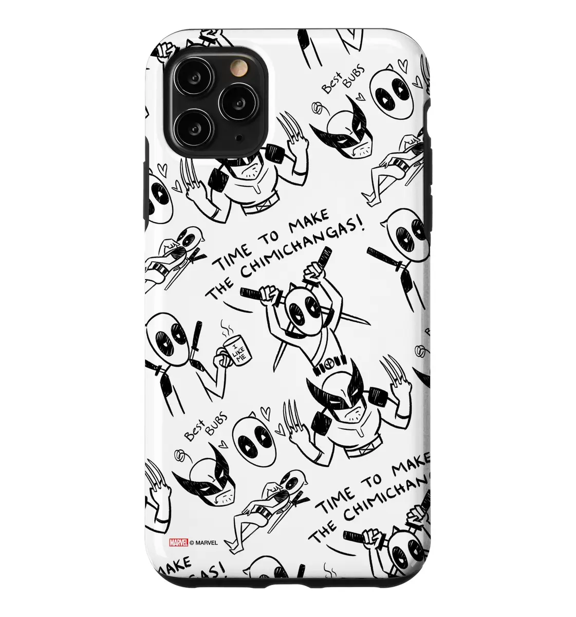 Marvel Deadpool & Wolverine Toony Doodles Pattern Case for iPhone 11 Pro Max | Cartoon Superhero Design - main product image