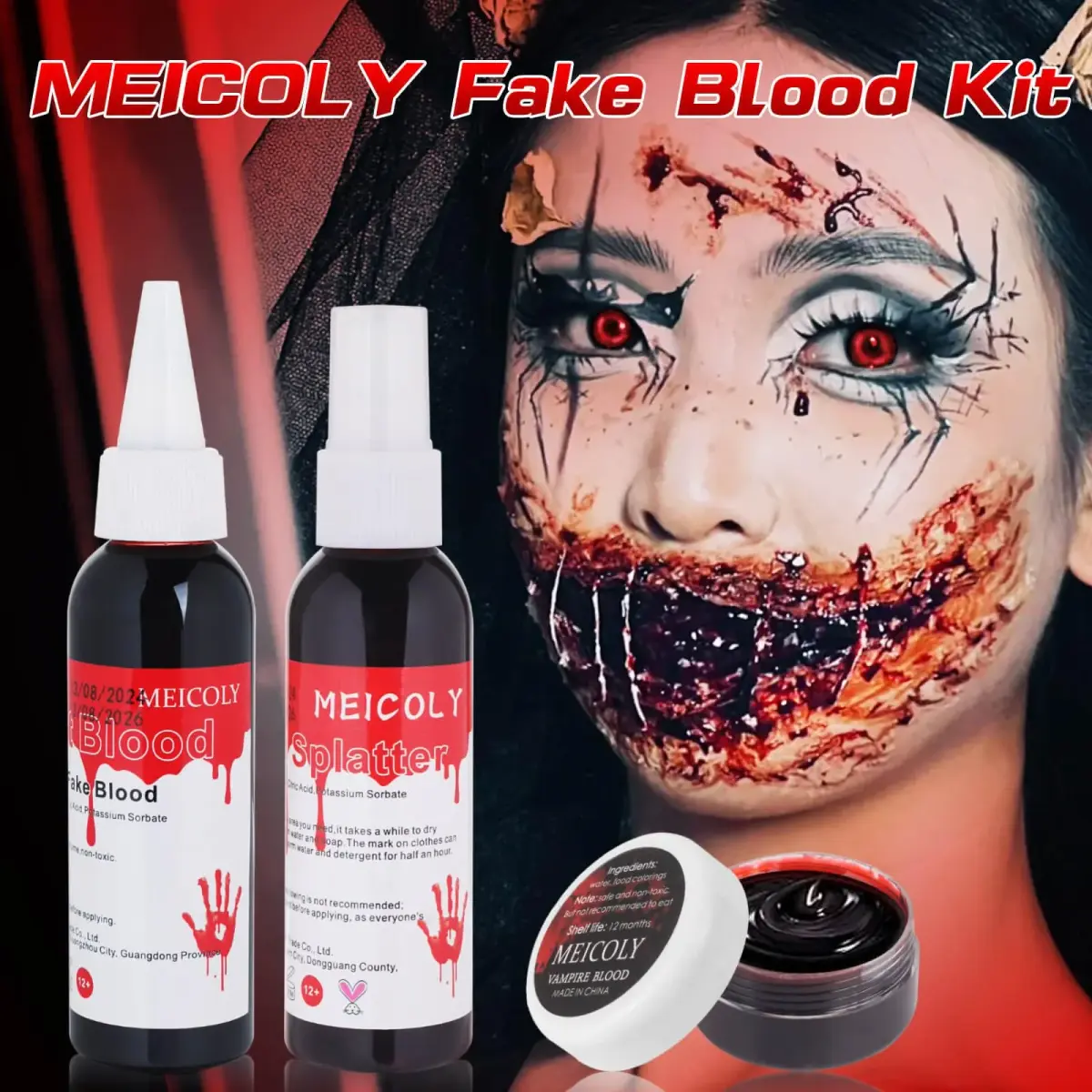 MEICOLY Fake Blood Spray & Dripping Blood Kit 2.1oz (62ml) Each | Realistic SFX Makeup for Halloween Cosplay - view 2