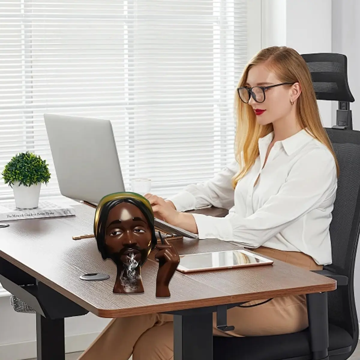 KLUSIET Head Incense Holder Black Women 25cm (10 inches) | Unique Resin Sculpture for Home Decor - view 5