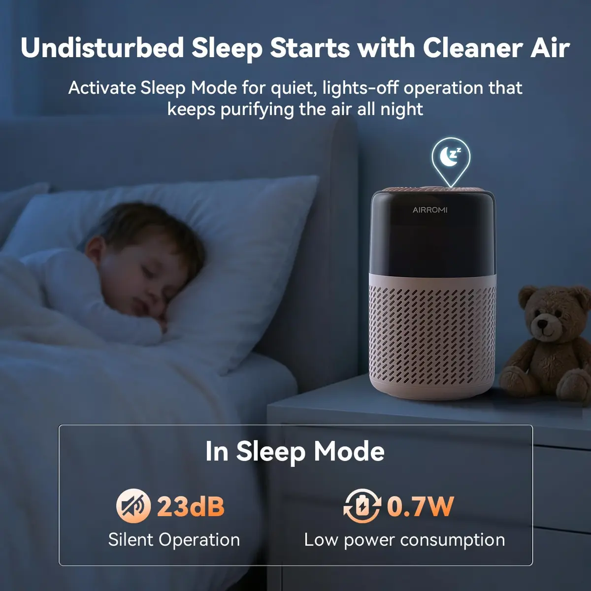 AIRROMI A2005 HEPA Air Purifier for Bedroom & Home, 550 sq ft Coverage, Creamy Beige | True HEPA Filter Removes 99.97% Pet Dander, Odor, Dust, Smoke - view 7