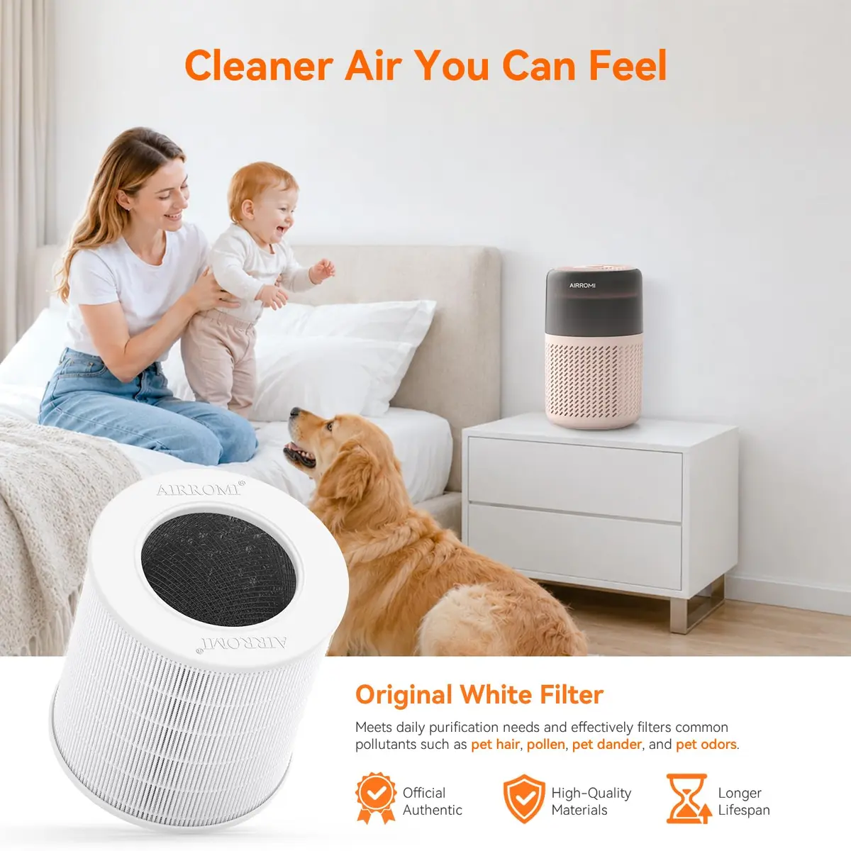 AIRROMI A2005 HEPA Air Purifier for Bedroom & Home, 550 sq ft Coverage, Creamy Beige | True HEPA Filter Removes 99.97% Pet Dander, Odor, Dust, Smoke - view 8