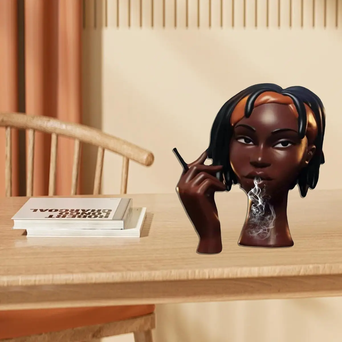 KLUSIET Head Incense Holder Black Women 24cm (9.4in) | Unique Resin Sculpture for Home Decor - view 2