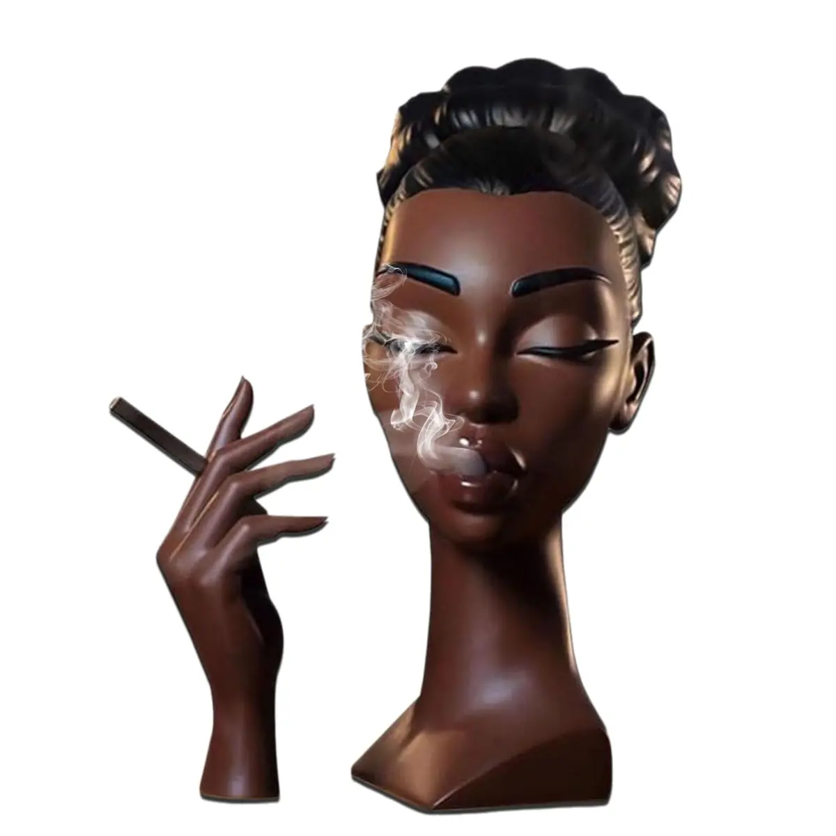 KLUSIET Head Incense Holder Black Women 24 cm (9.5 inches) | Unique Resin Sculpture for Home Decor - main product image