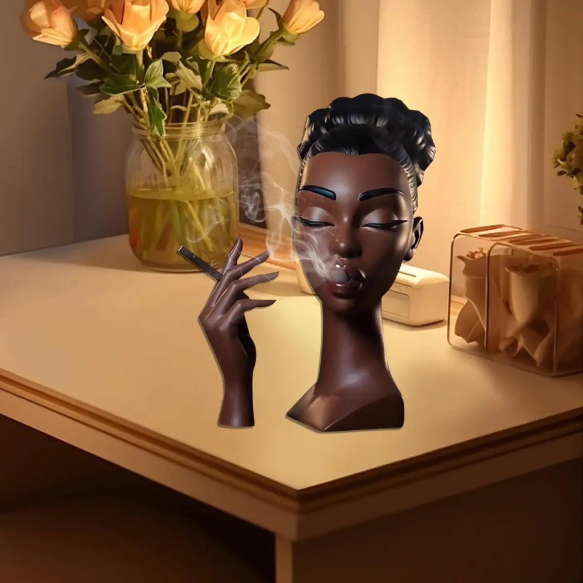 KLUSIET Head Incense Holder Black Women 24 cm (9.5 inches) | Unique Resin Sculpture for Home Decor - view 2