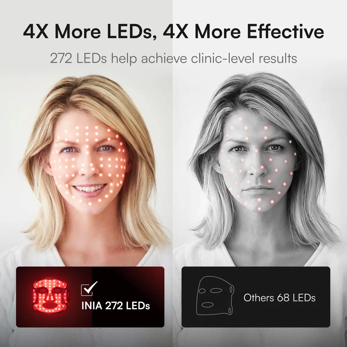 INIA Glow Wireless Red Light Therapy Mask for Face, 850nm NIR, 272 LEDs | Rechargeable, Portable & Home-Travel - view 4