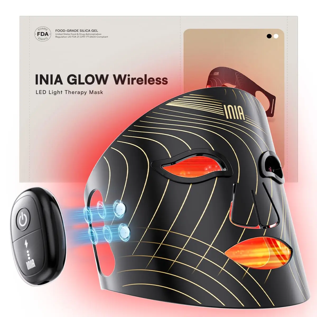 INIA Glow Wireless Red Light Therapy Mask for Face, 850nm NIR, 272 LEDs | Rechargeable, Portable & Home-Travel - main product image