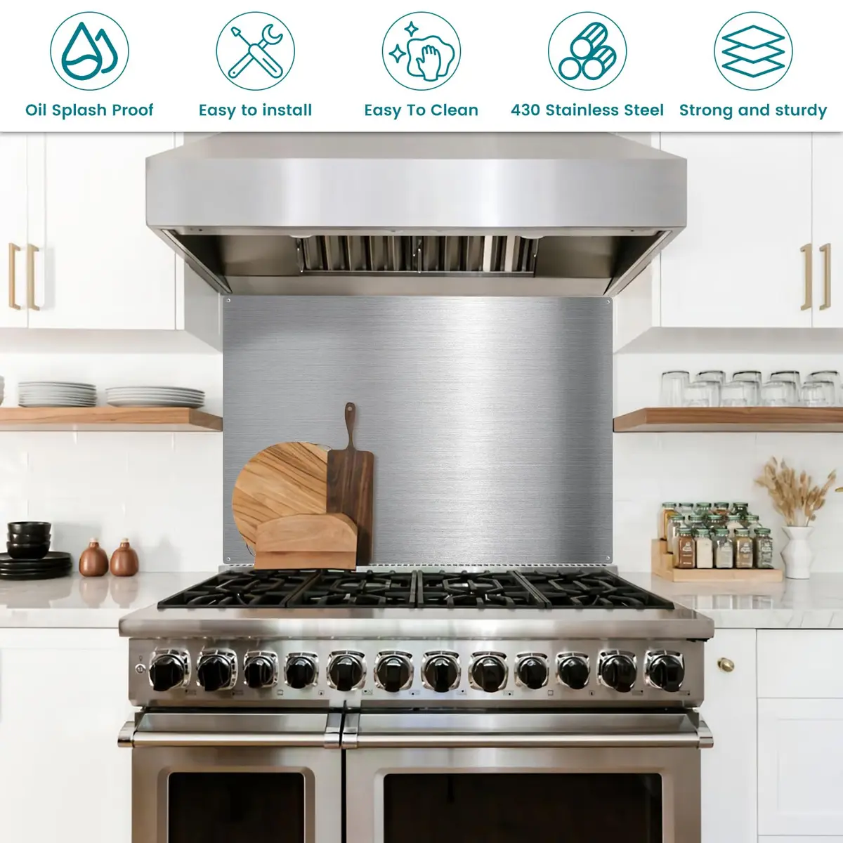 VENFAN 29.5 x 24 inch Stainless Steel Backsplash for Stove | 430 Stainless Steel, Kitchen Safe, Easy Clean - view 4