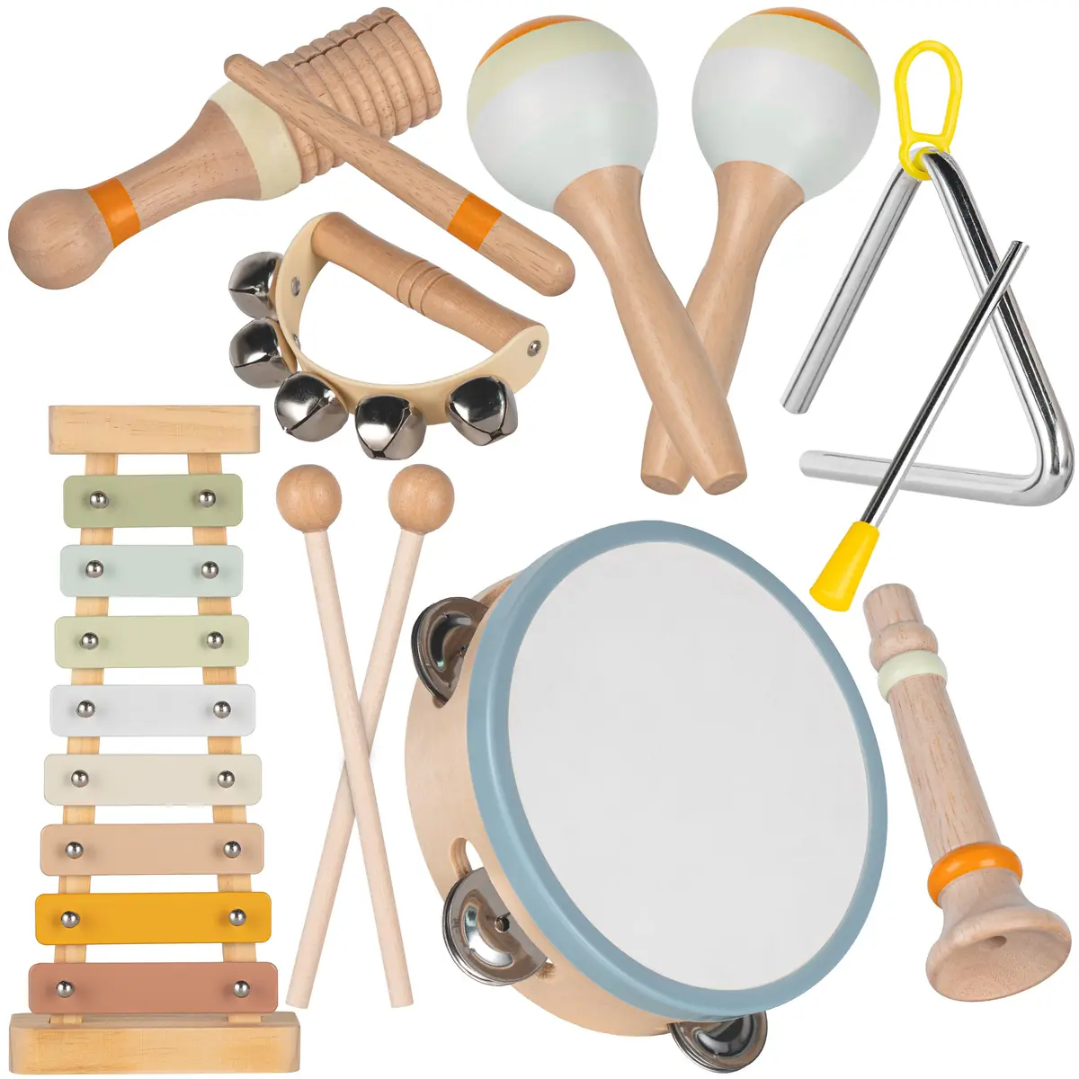 Stoie's Wooden Toddler Musical Instruments with Xylophone, Maracas, Triangle, Tamburine | Eco Friendly Montessori Toy for Kids 3-5 - main product image