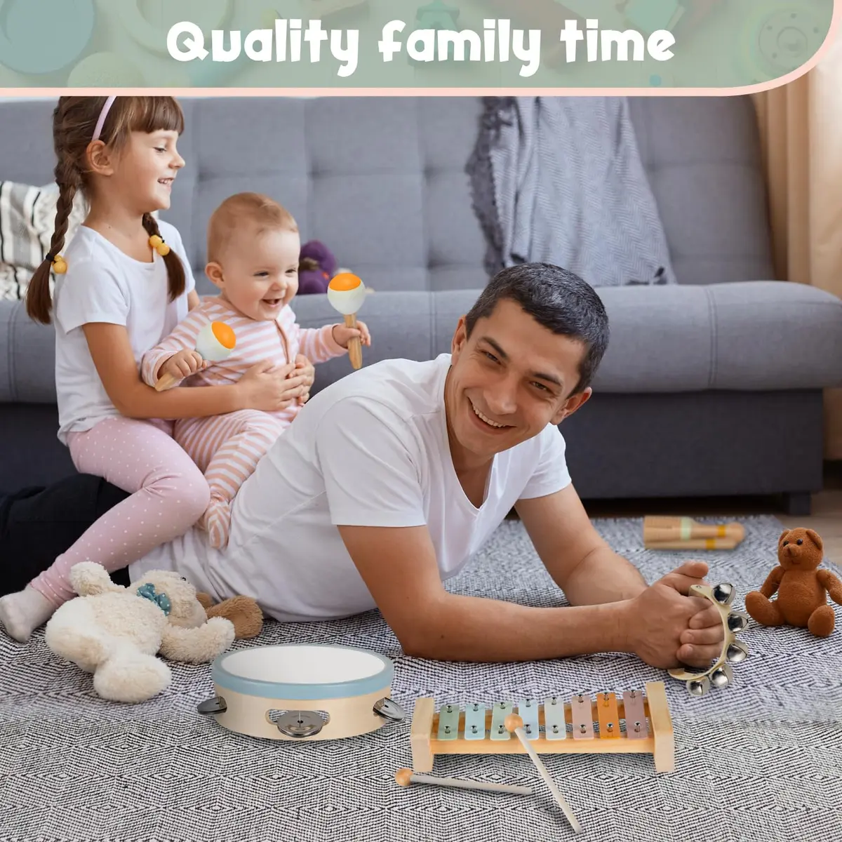 Stoie's Wooden Toddler Musical Instruments with Xylophone, Maracas, Triangle, Tamburine | Eco Friendly Montessori Toy for Kids 3-5 - view 7