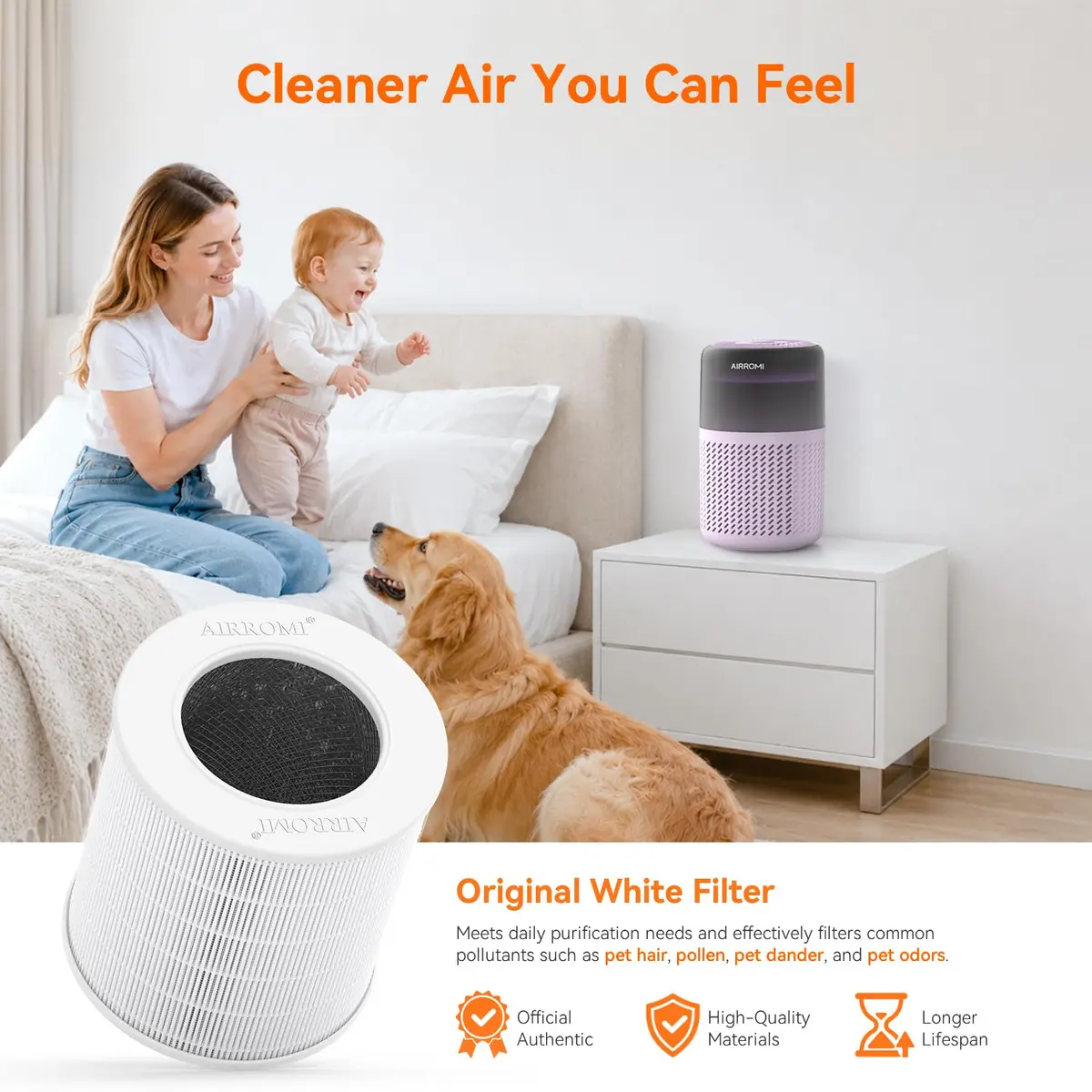 AIRROMI A2005 Purple HEPA Air Purifier for Bedroom & Home | 549 sq ft Coverage, 22 dB Sleep Mode - view 8
