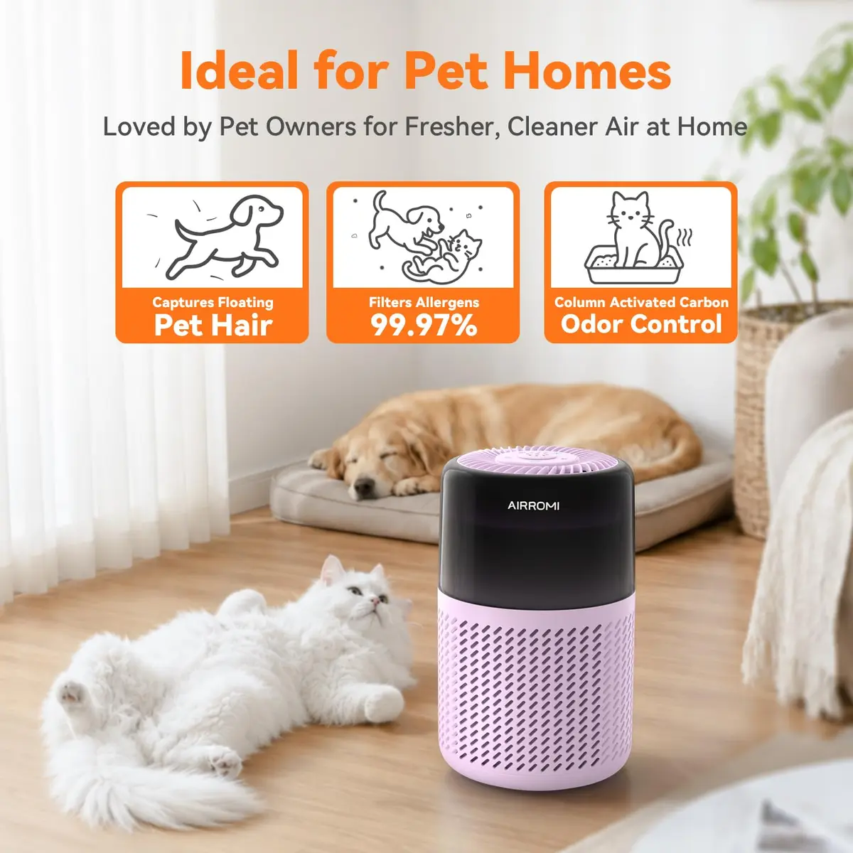 AIRROMI A2005 Purple HEPA Air Purifier for Bedroom & Home | 549 sq ft Coverage, 22 dB Sleep Mode - view 2