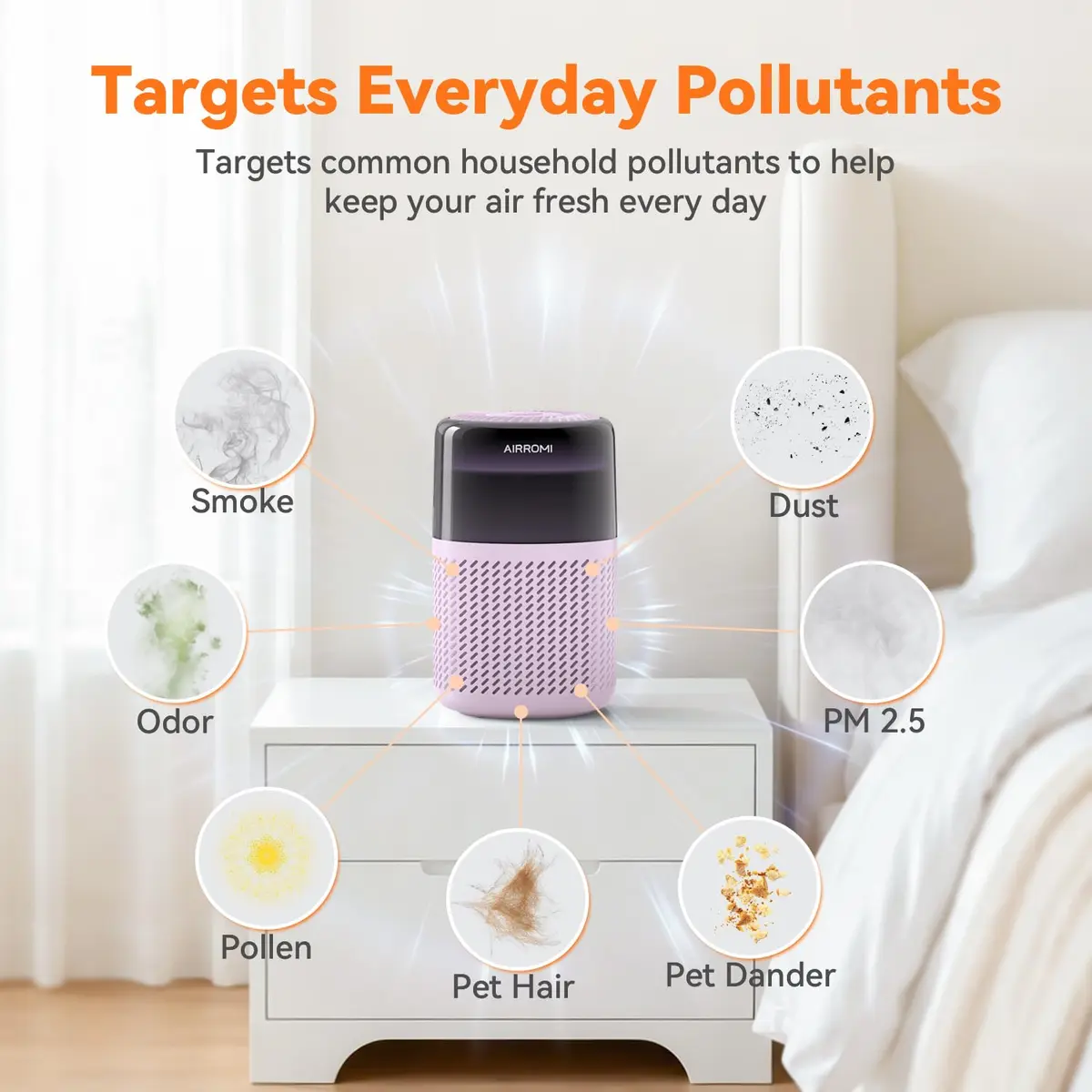 AIRROMI A2005 Purple HEPA Air Purifier for Bedroom & Home | 549 sq ft Coverage, 22 dB Sleep Mode - view 4