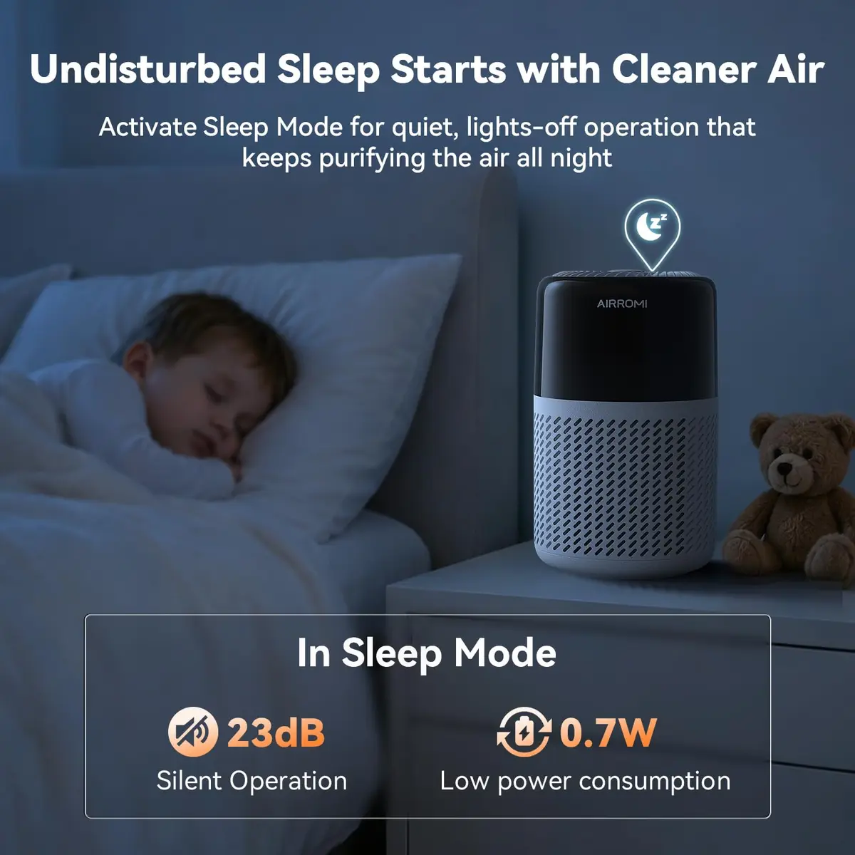 AIRROMI HEPA Air Purifier for Bedroom & Home, Pet Odor & Allergy Removal, 360° Air Cleaner, Quiet Sleep Mode, White - view 7