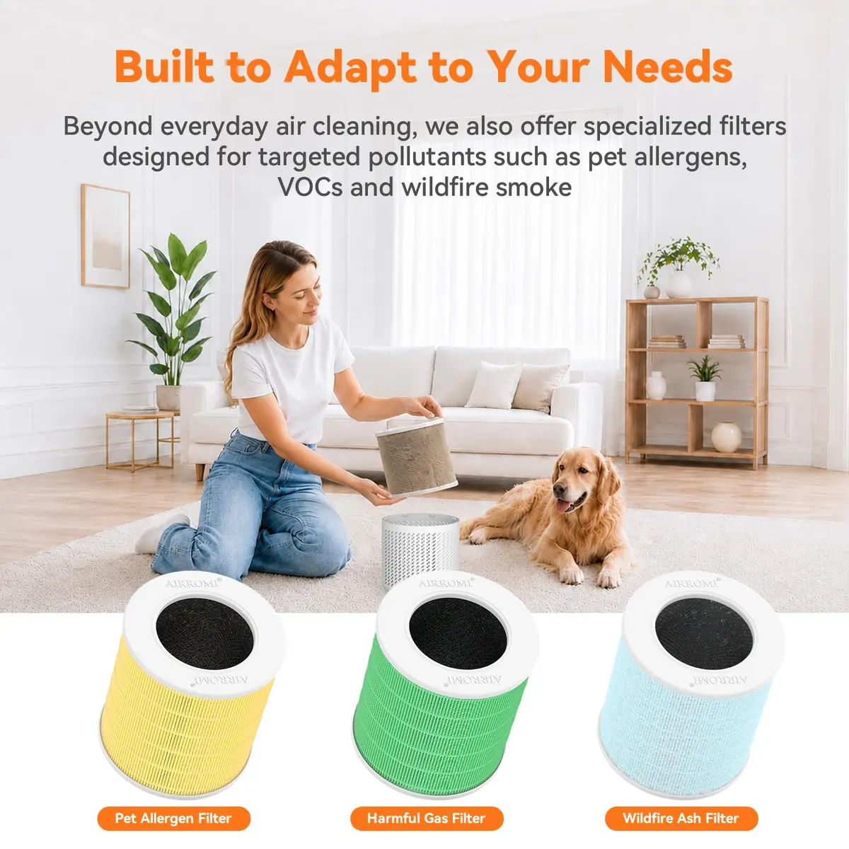 AIRROMI HEPA Air Purifier for Bedroom & Home, Pet Odor & Allergy Removal, 360° Air Cleaner, Quiet Sleep Mode, White - view 9