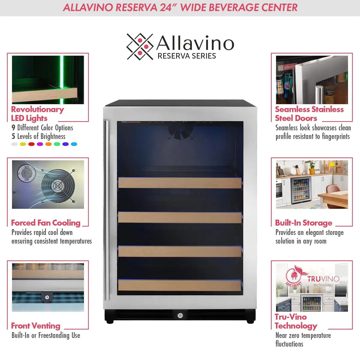 Allavino Reserva Series Stainless Steel Side-by-Side Beverage Center 2X-VSBC24L-SS | Precise Temperature Control & Elegant Design - view 3