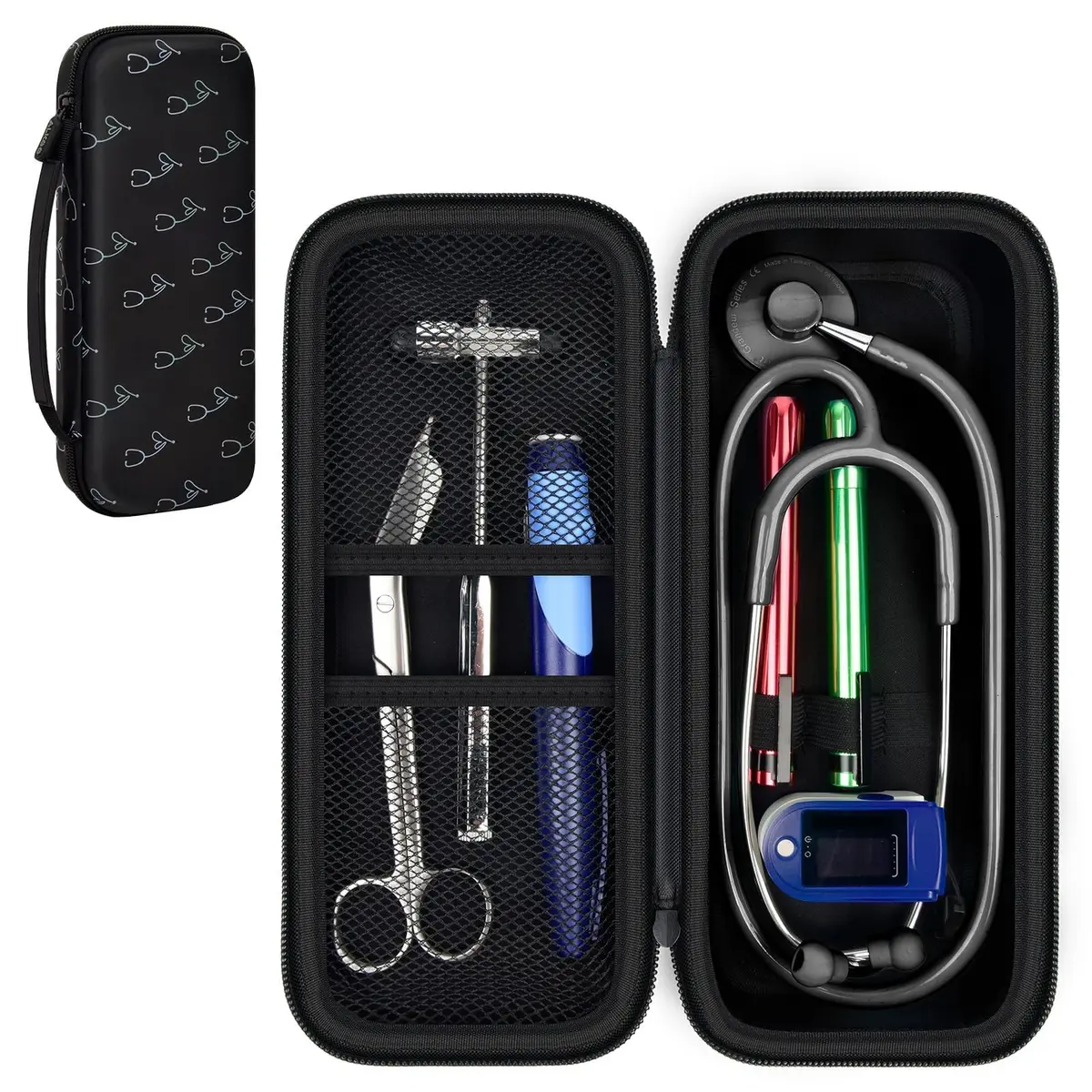 ALKOO Stethoscope Case for 3M Littmann Classic III/Cardiology IV, Blackheart | Hard Shell Protection for Medical Professionals - main product image