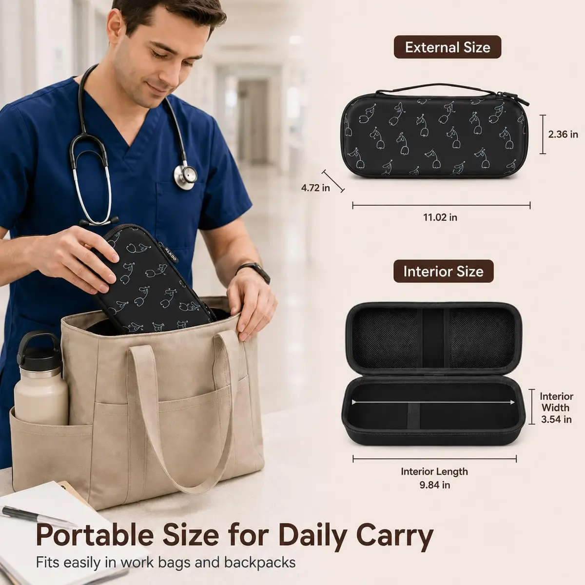 ALKOO Stethoscope Case for 3M Littmann Classic III/Cardiology IV, Blackheart | Hard Shell Protection for Medical Professionals - view 5