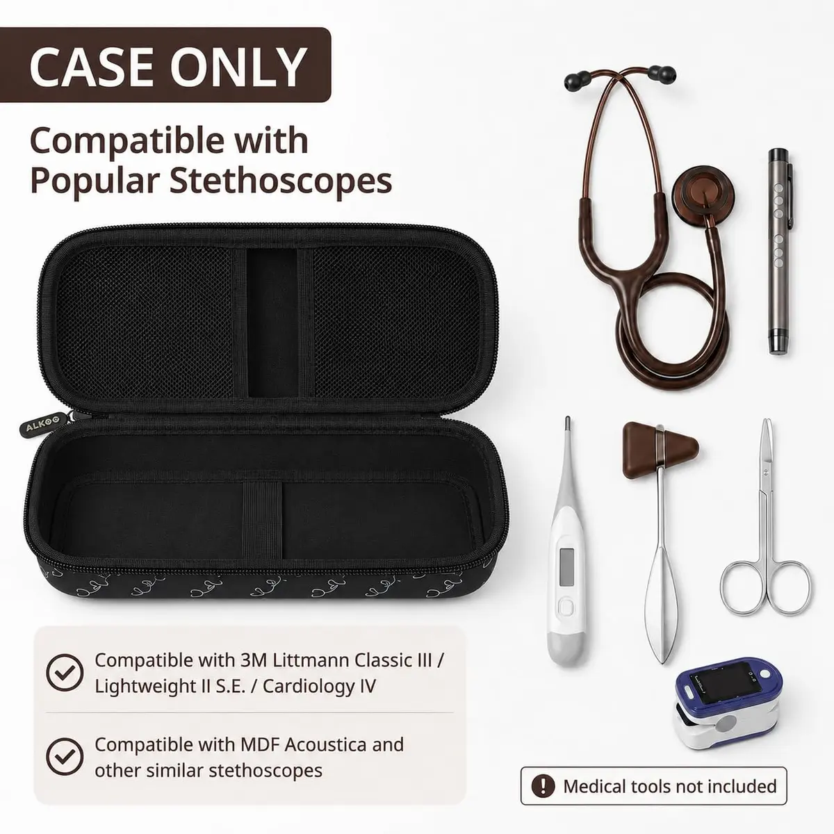 ALKOO Stethoscope Case for 3M Littmann Classic III/Cardiology IV, Blackheart | Hard Shell Protection for Medical Professionals - view 2
