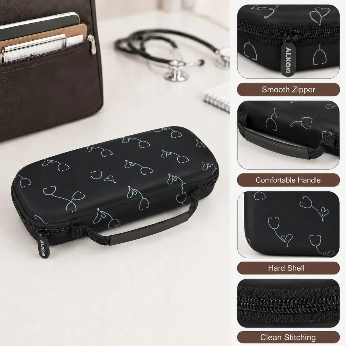 ALKOO Stethoscope Case for 3M Littmann Classic III/Cardiology IV, Blackheart | Hard Shell Protection for Medical Professionals - view 4
