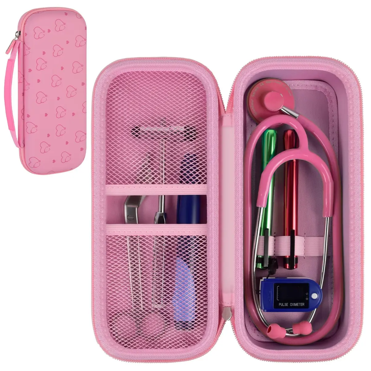 ALKOO Stethoscope Case for 3M Littmann Classic III/Cardiology IV & MDF, Pink | Heavy Duty EVA Hard Shell Organizer with Smart Storage for Medical Professionals - main product image