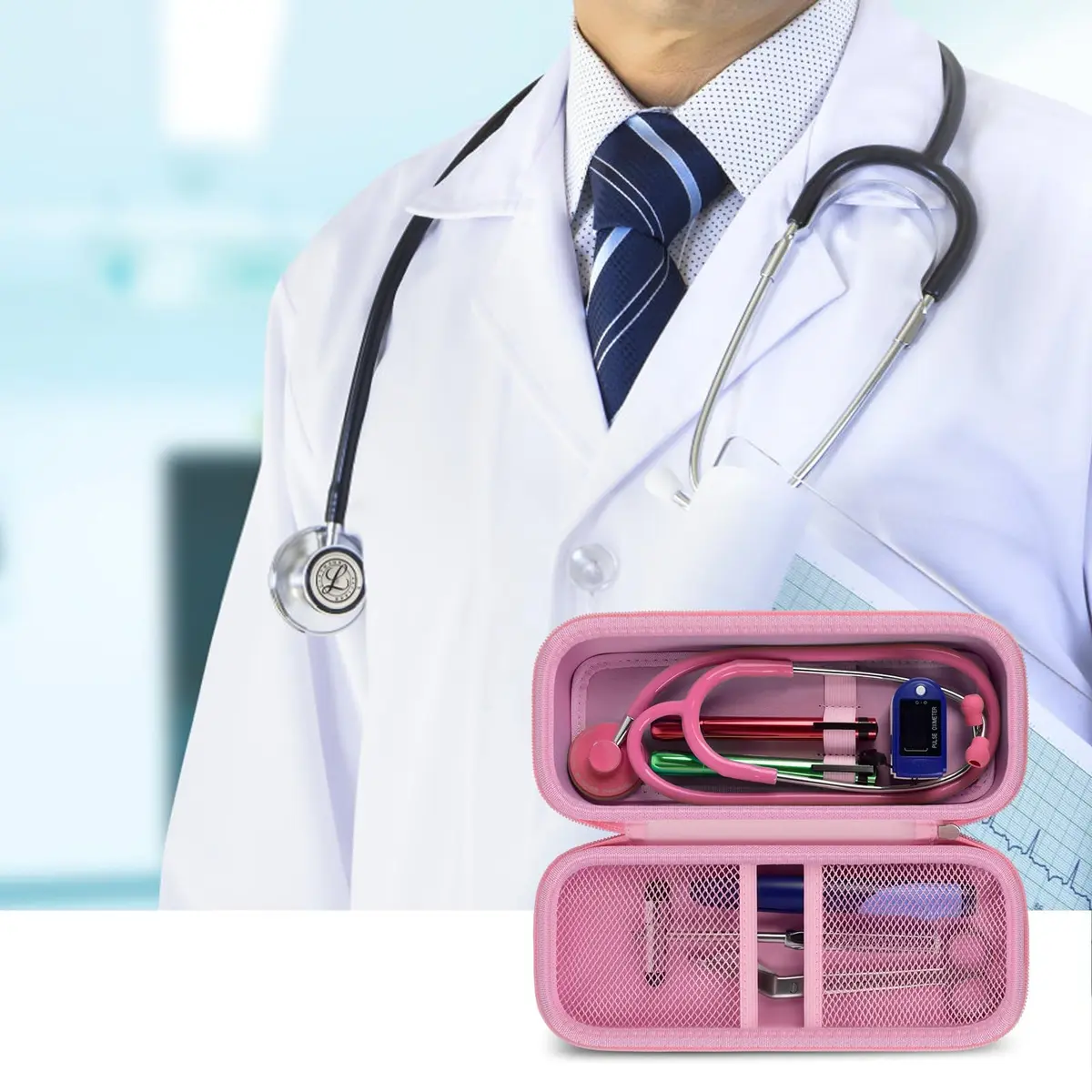 ALKOO Stethoscope Case for 3M Littmann Classic III/Cardiology IV & MDF, Pink | Heavy Duty EVA Hard Shell Organizer with Smart Storage for Medical Professionals - view 7